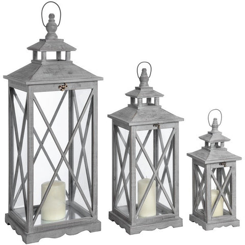 Set of Three Wooden whitewash Lanterns