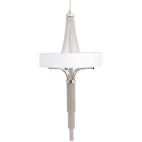 Langan Chandelier Large White Shade And Silver Chains E14 40W 8