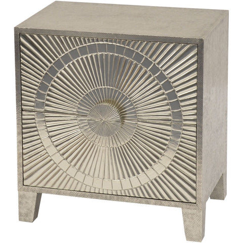 Coco Silver Embossed Metal 2 Drawer Bedside Table