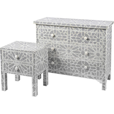 Floreat Mottled Blue Grey Bone Inlaid 4 Drawer Chest