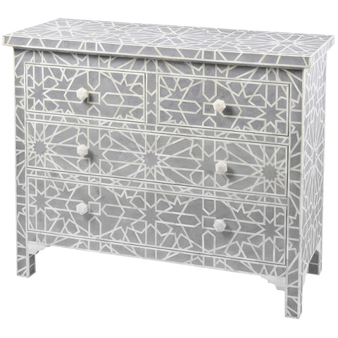 Floreat Mottled Blue Grey Bone Inlaid 4 Drawer Chest