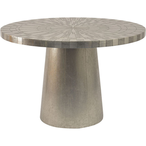 Coco Silver Embossed Metal 4 Seater Round Dining Table