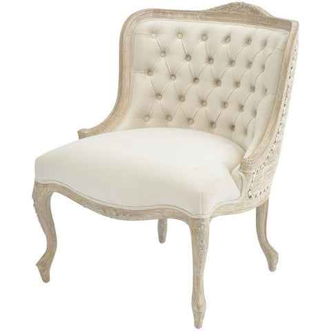 Everly Mindi Wood White Wash Button Back Occasional Chair