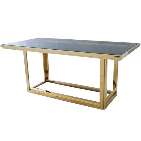 Gatsby Rectangular Gold Dining Table With Smoked Glass