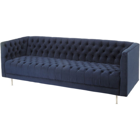 Arya Blue Velvet Button Detail Three Seater Sofa