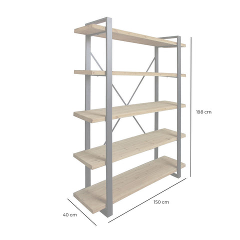 Kempsey Fir Wood And Iron Five Tier Shelving Unit