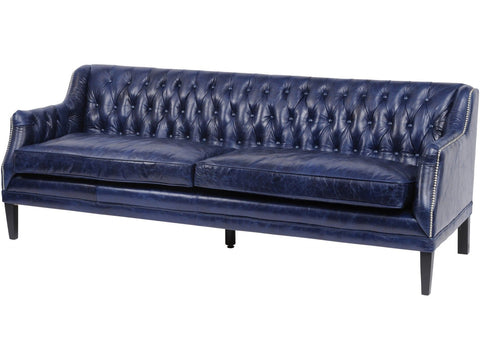 Halcyon Blue navy Leather Three Seater chesterfield style sofa